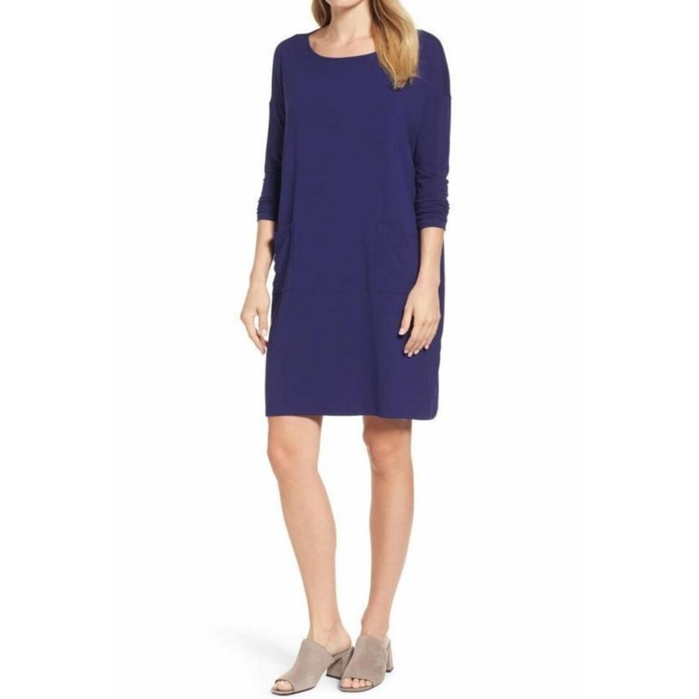 J Jill Dress Blue Long Sleeve Wearever Jersey Scoop Stretch Large